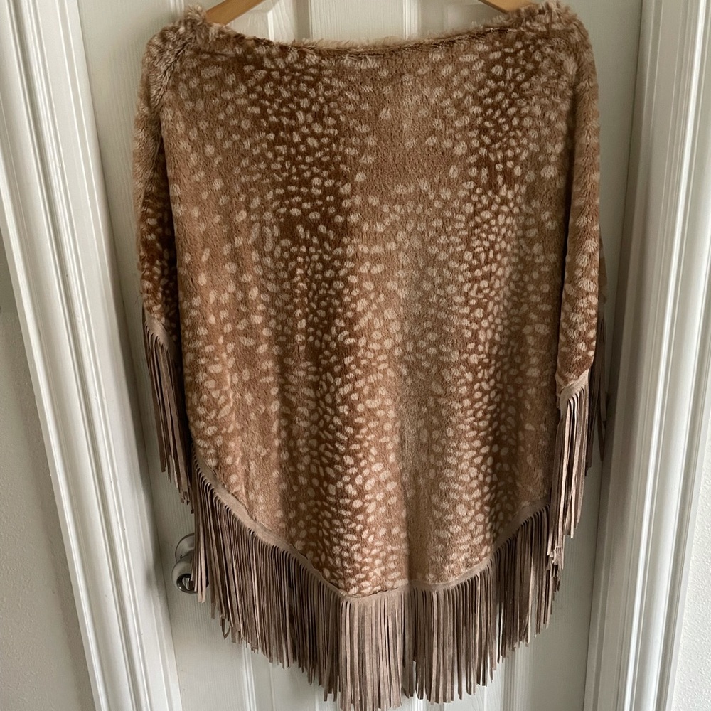 Faux Axis Deer Fringe Poncho